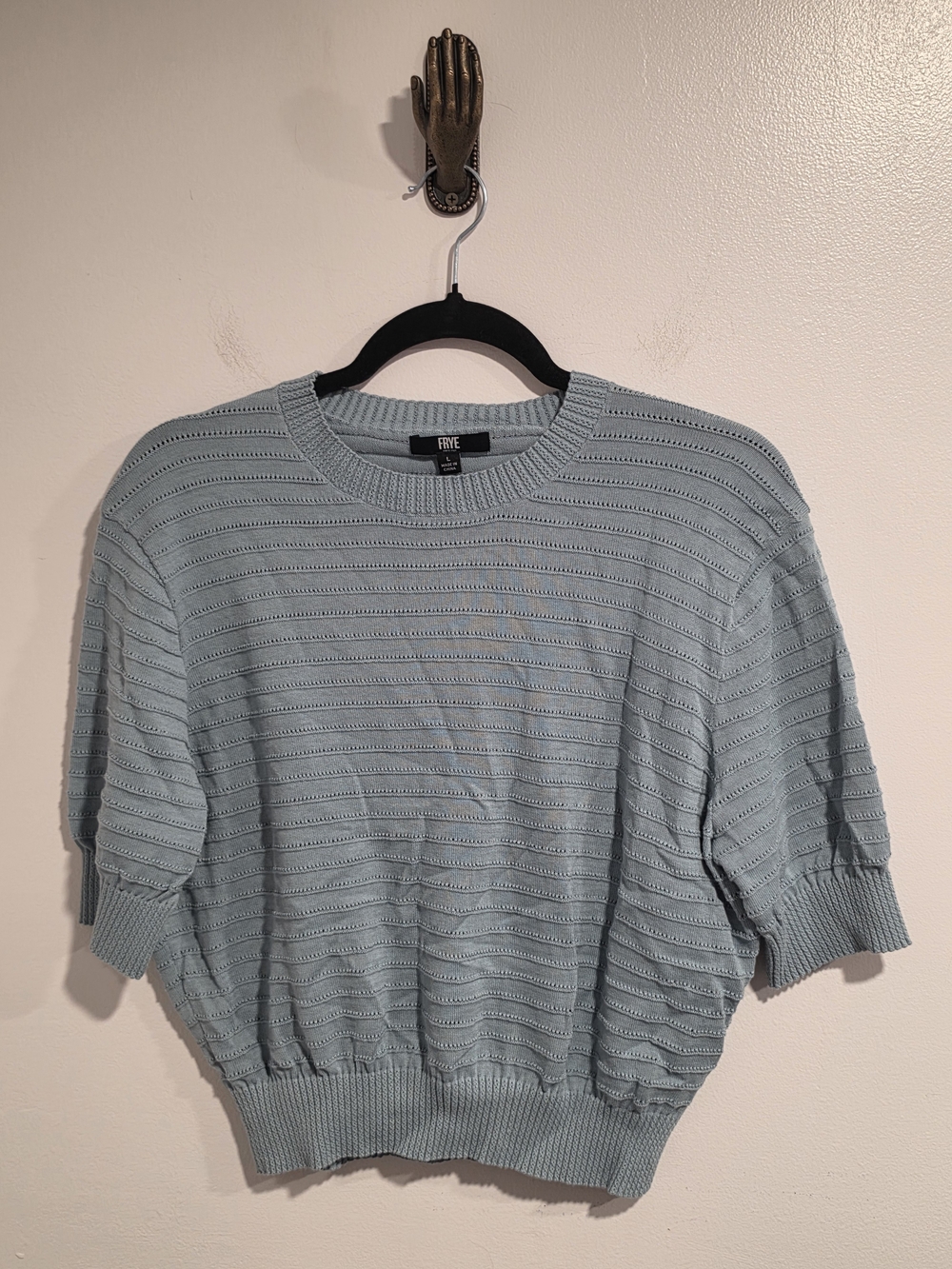 FRYE Light Blue Women's Crewneck Knit Cotton Short-Sleeve Sweater Size Large